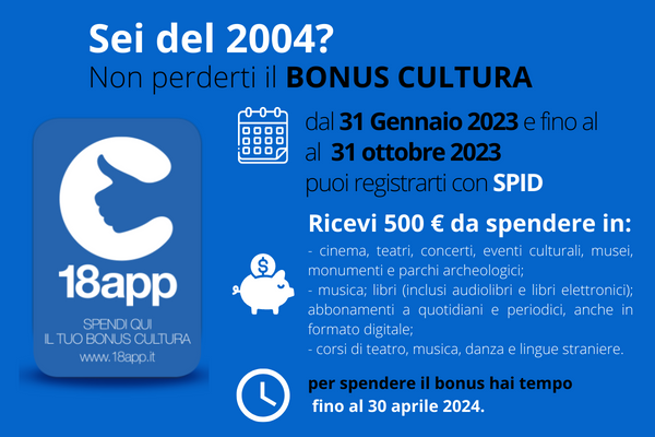 18App 2023 per i nati nel 2004 - Aggiornamenti dal sito www.18app.italia.it  - Rivoli Giovani