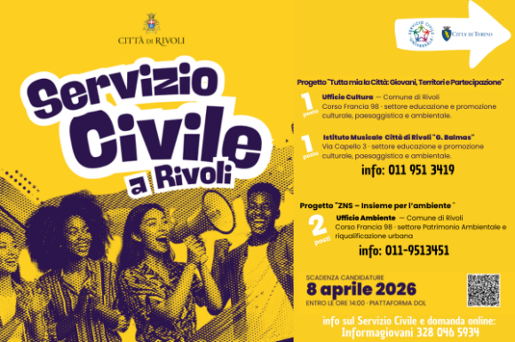 Servizio Civile Universale BANDO 2026/2027 Scadenza prorogata al 16/04/26 – I progetti a Rivoli